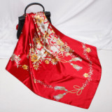 Large Hijab Fashion 90cmx90cm Square Shawls Head Printed Bag Silk Scarf For Ladies