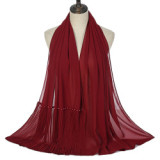 Summer Pearl Chiffon Scarf Islamic Headdress Pleated Female Women Hijab Pleated Beads Muslim Scarf