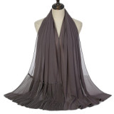 Summer Pearl Chiffon Scarf Islamic Headdress Pleated Female Women Hijab Pleated Beads Muslim Scarf