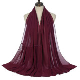 Summer Pearl Chiffon Scarf Islamic Headdress Pleated Female Women Hijab Pleated Beads Muslim Scarf