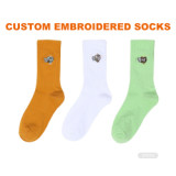 Private label Sports Men Socks Cotton Print Women Knit Socks Embroidered Thick Bamboo Work Custom Embroidered Cotton Socks