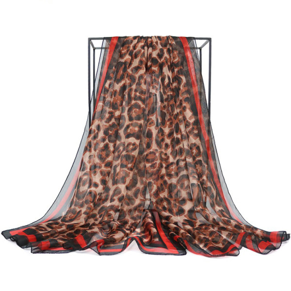 New Large Size Leopard Print Chiffon Silk Scarf Women European American Silk Scarf Shawl