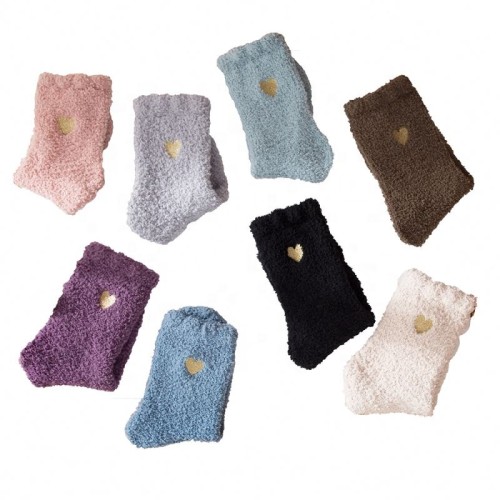 Fashion Womens Heart Embroidery Soild Color Thick Thermal Floor Fuzzy Socks