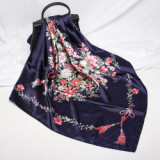 Large Hijab Fashion 90cmx90cm Square Shawls Head Printed Bag Silk Scarf For Ladies