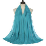 Summer Pearl Chiffon Scarf Islamic Headdress Pleated Female Women Hijab Pleated Beads Muslim Scarf