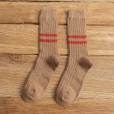 Top sale custom leisure socks, warm wool striped ladies middle stockings