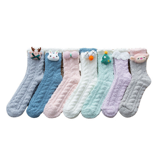Winter Thick Coral Fleece  Three-Dimensional Cartoon Comfortable Tube Soft Towel Home Floor Women Fuzzy  Socks
