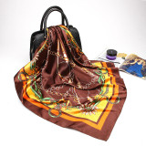 Large Hijab Fashion 90cmx90cm Square Shawls Head Printed Bag Silk Scarf For Ladies