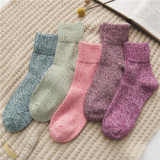 Foreign Trade Explosion Models Cross-Border Autumn  Winter Models Thickened Warm Wool  Solid Color And Line Ladies Socks