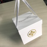 Rectangle Golden Shiny Logo Handle Matt White Gift Rose Flower Shopping Box