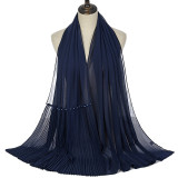 Summer Pearl Chiffon Scarf Islamic Headdress Pleated Female Women Hijab Pleated Beads Muslim Scarf