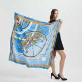 Luxury Brand Shawl Scarf 130*130 Cm Head Hijab Pumpkin Wheels Printed Pattern Large Square Twill Silk Scarf For Women