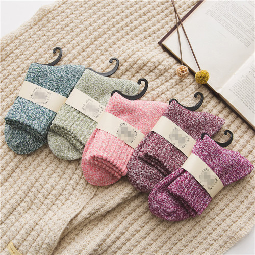 Foreign Trade Explosion Models Cross-Border Autumn  Winter Models Thickened Warm Wool  Solid Color And Line Ladies Socks