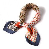 Leopard stripe point geometric color matching women small art square silk scarf