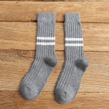 Top sale custom leisure socks, warm wool striped ladies middle stockings