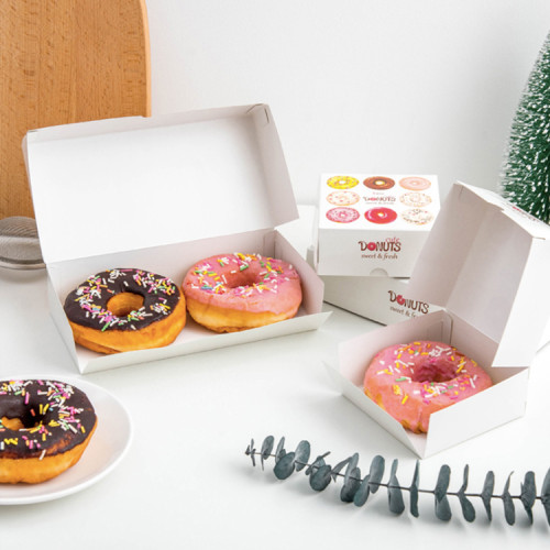 Wholesale Custom Logo Paper Food Folding Flat Gift Packaging Sweet Bakery Dessert Box For Donuts