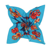 Multifunctional 70cm twill scarves women's ribbon bow decorative floral square silk scarf