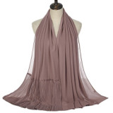 Summer Pearl Chiffon Scarf Islamic Headdress Pleated Female Women Hijab Pleated Beads Muslim Scarf
