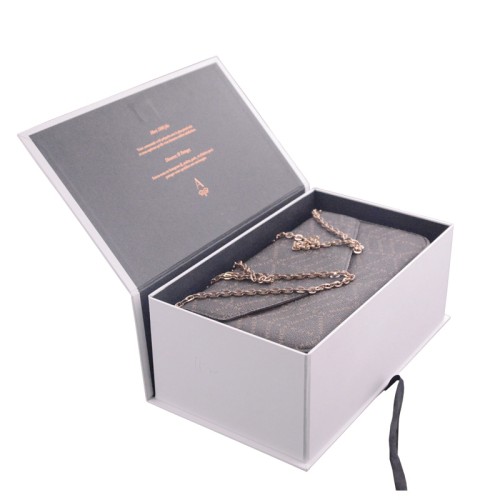 White Custom Rose Golden Logo Ribbon Folding Gift Handbag Cross-body Pouch Box