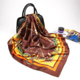 Large Hijab Fashion 90cmx90cm Square Shawls Head Printed Bag Silk Scarf For Ladies