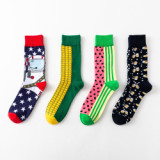 Yiwu wholesale colored Checkered Organic Cotton Colorful fruit Happy Crew Socks wholesale socks