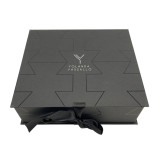 Custom Luxury New Design Matte Cardboard Black Foldable Gift Box with Ribbon