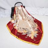 Large Hijab Fashion 90cmx90cm Square Shawls Head Printed Bag Silk Scarf For Ladies