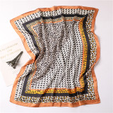 Leopard stripe point geometric color matching women small art square silk scarf