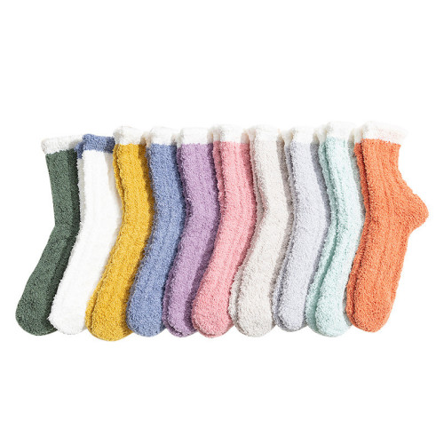 Winter Coral Fleece Women Thickened Japanese Ins Solid Color Tube  Candy Color Sleep Women Cotton Fuzzy Socks