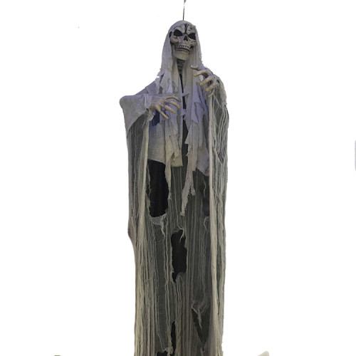 5 Feet Led Lights Grey Cloak White Clothes Halloween Prop Life Size Skeleton Haunted House Decoration Halloween Skeleton