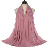 Summer Pearl Chiffon Scarf Islamic Headdress Pleated Female Women Hijab Pleated Beads Muslim Scarf