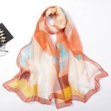 Hot Sale Customized Printing Silk Scarf Polychromatic Plaid Silk Scarf Women