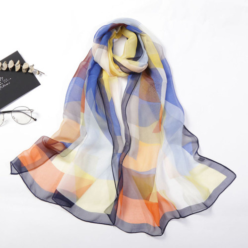 Hot Sale Customized Printing Silk Scarf Polychromatic Plaid Silk Scarf Women