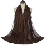 Summer Pearl Chiffon Scarf Islamic Headdress Pleated Female Women Hijab Pleated Beads Muslim Scarf