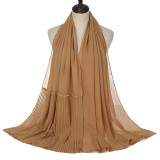 Summer Pearl Chiffon Scarf Islamic Headdress Pleated Female Women Hijab Pleated Beads Muslim Scarf