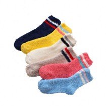 Popular Women Colored Striped Coral Fleece Plush Thick Warm Fuzzy Socks
