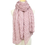 New hot-selling crimped scarf ladies pure color pleated headscarf monochrome warmth cotton and linen scarf