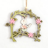 Happy Easter Rabbit Chicken Owl Shape with Flower Rattan Pendant Wooden Hanging Wall Door Decoration Crafts