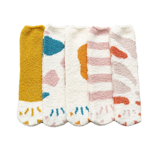 Winter Thick Coral Fleece  Comfortable Tube  Japanese Cartoon Cat  Claw Home Towel Bottom Long Tube Socks