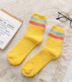 Popular Women Colored Striped Coral Fleece Plush Thick Warm Fuzzy Socks