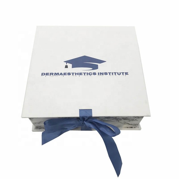OEM Custom Printing Luxury Paper Ribbon Closure Marble Hat Cardboard Foldable Gift Packing Box