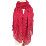 New hot-selling crimped scarf ladies pure color pleated headscarf monochrome warmth cotton and linen scarf