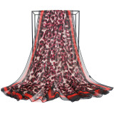 New Large Size Leopard Print Chiffon Silk Scarf Women European American Silk Scarf Shawl