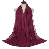 Summer Pearl Chiffon Scarf Islamic Headdress Pleated Female Women Hijab Pleated Beads Muslim Scarf