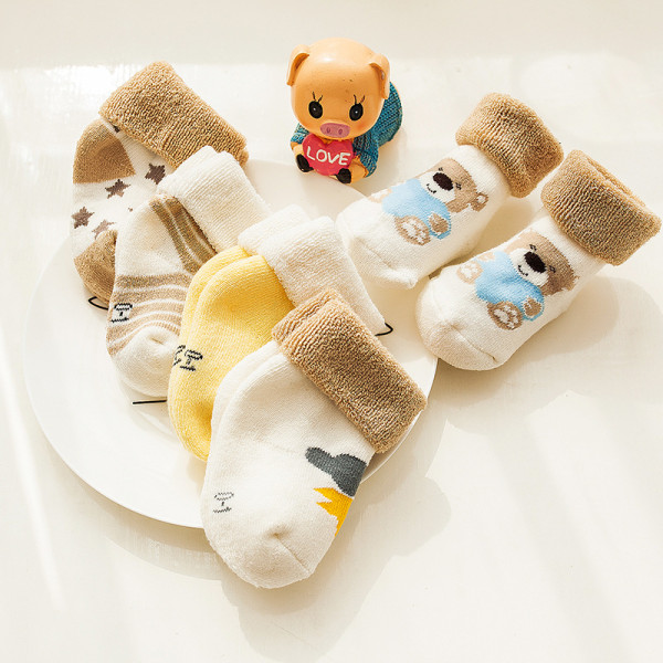 Autumn And Winter New Baby Socks Cartoon Newborn Cotton Socks Thick Fuzzy Children's Terry Socks 0-1-3 Years Old