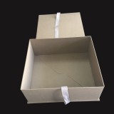 Special Textured Pattern Matt Golden Foil Logo Folding Ribbon Grey Lady Handbag Box