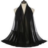 Summer Pearl Chiffon Scarf Islamic Headdress Pleated Female Women Hijab Pleated Beads Muslim Scarf