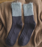 Hot Selling Women Wild Color Spliced Striped Thermal Cotton Terry Socks