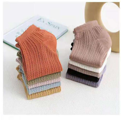 Women Solid Color Summer Thin Mesh Japanese Net Red Non-Slip Hollow Invisible Cotton Boat Socks