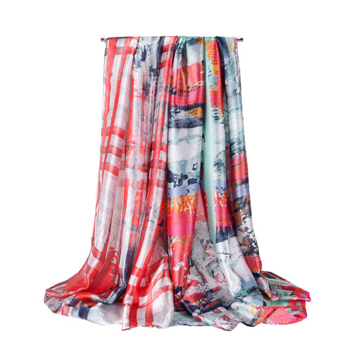 New Spring Fall Fashion Luxury Women Silk Custom Satin Scarf Shawl